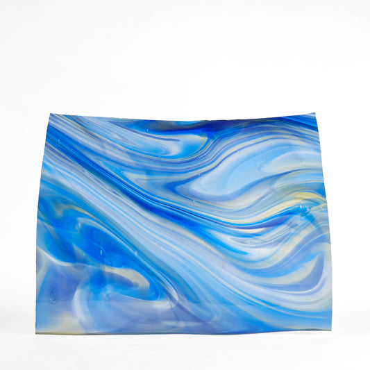 Streaky Blue & Amber Mouthblown Flat Stained Glass
