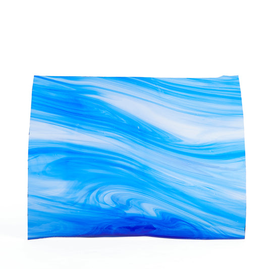 Streaky Blue & Opal Mouthblown Flat Stained Glass